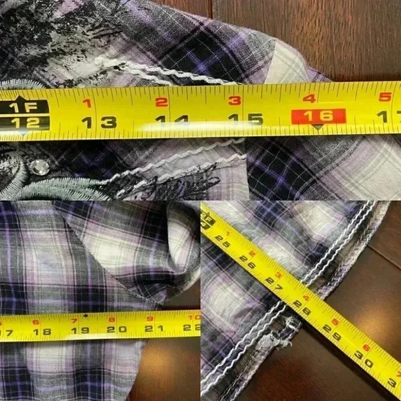 ROAR Western Button Front Shirt Joeley Purple Plaid Rhinestone Size XL - Picture 14 of 16